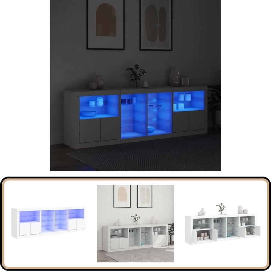VidaXL Dressoir met LED-verlichting Wit 202x37x67 cm Dressoir Modern Meubel Led Verlichting Rgb Licht Opberg Kast - Foto 3