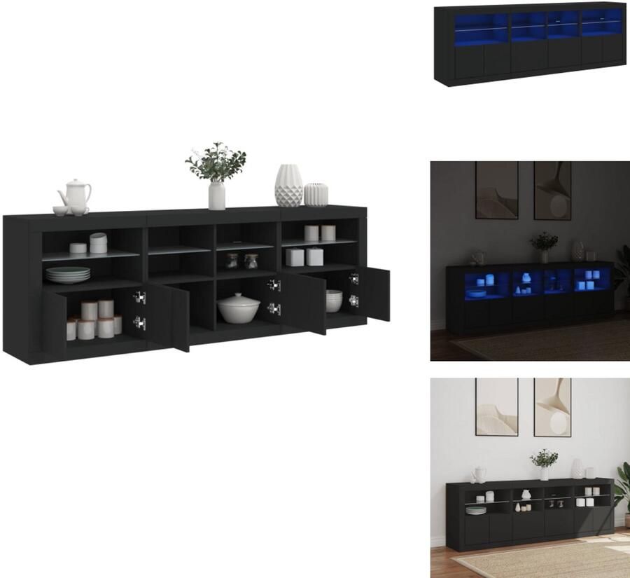 VidaXL Dressoir Dressoirs Opbergkast Buffet Dressoir met LED-verlichting 202x37x67 cm zwart