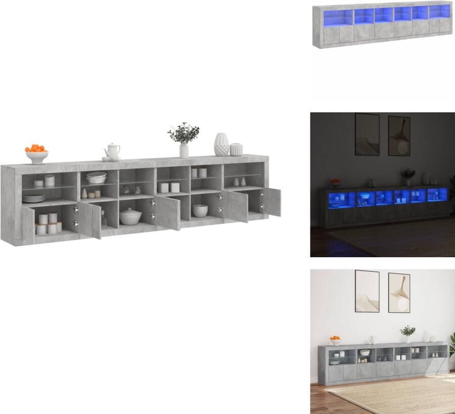VidaXL Dressoir Dressoirs Opbergkast Buffet Dressoir met LED-verlichting 283x37x67 cm betongrijs