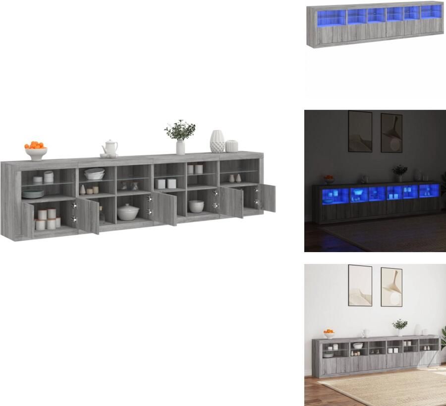 VidaXL Dressoir Dressoirs Opbergkast Buffet Dressoir met LED-verlichting 283x37x67 cm grijs sonoma eiken