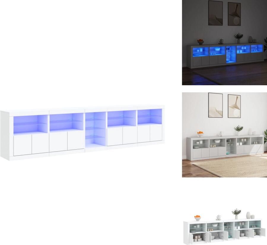 VidaXL Dressoir Dressoirs Opbergkast Buffet Dressoir met LED-verlichting 283x37x67 cm wit - Foto 2