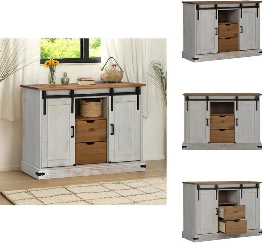 VidaXL Dressoir Dressoirs Opbergkast Buffetkast Dressoir HALDEN 2 schuifdeuren 112x40x80 cm massief hout wit