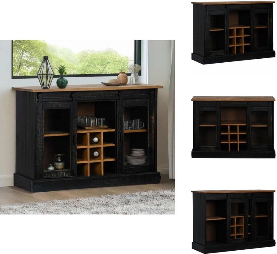VidaXL Dressoir Dressoirs Opbergkast Buffetkast Dressoir HALDEN 2 schuifdeuren 112x40x80 cm massief hout zwart