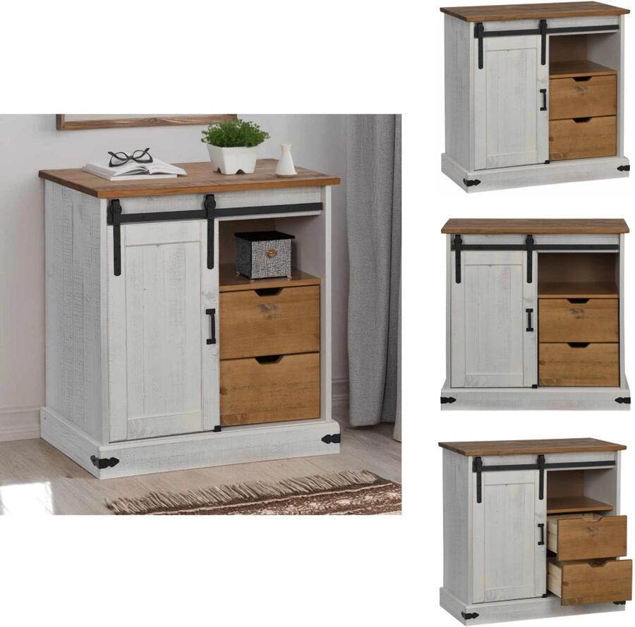 VidaXL Dressoir Dressoirs Opbergkast Buffetkast Dressoir HALDEN met schuifdeur 80x40x80 cm massief hout wit - Foto 2