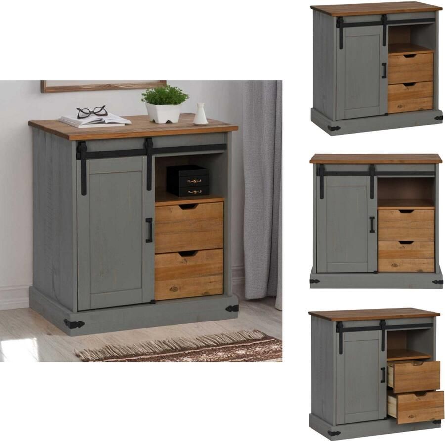 VidaXL Dressoir Dressoirs Opbergkast Buffetkast Dressoir HALDEN met schuifdeur 80x40x80 cm massief hout grijs - Foto 2