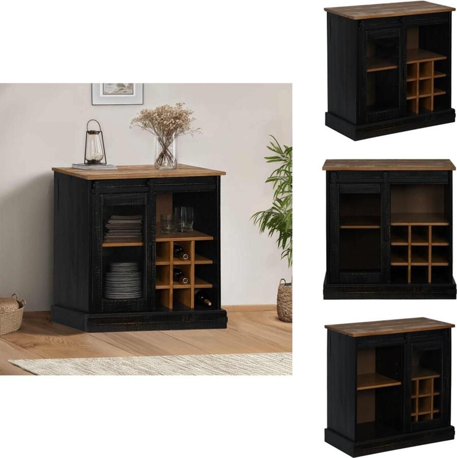 VidaXL Dressoir Dressoirs Opbergkast Buffetkast Dressoir HALDEN met schuifdeur 80x40x80 cm massief hout zwart