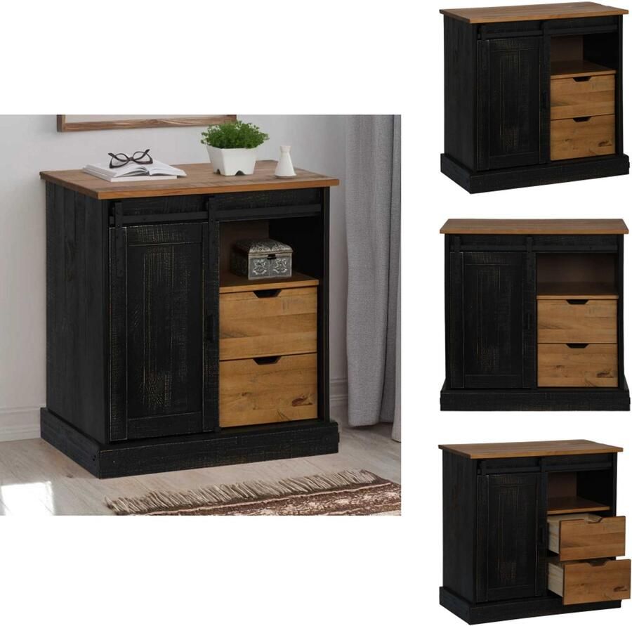 VidaXL Dressoir Dressoirs Opbergkast Buffetkast Dressoir HALDEN schuifdeur zwart 80x40x80 cm massief hout grijs