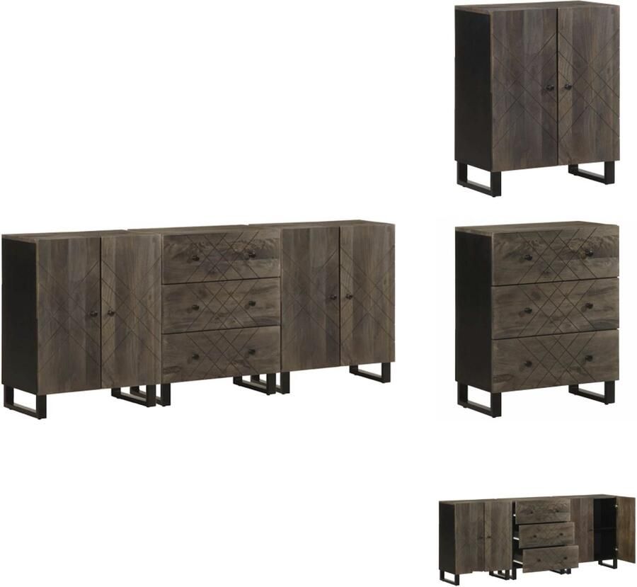 VidaXL Dressoir Dressoirs Opbergkast Wandkast 3-delige Dressoirs 60x33x75 cm massief mangohout zwart