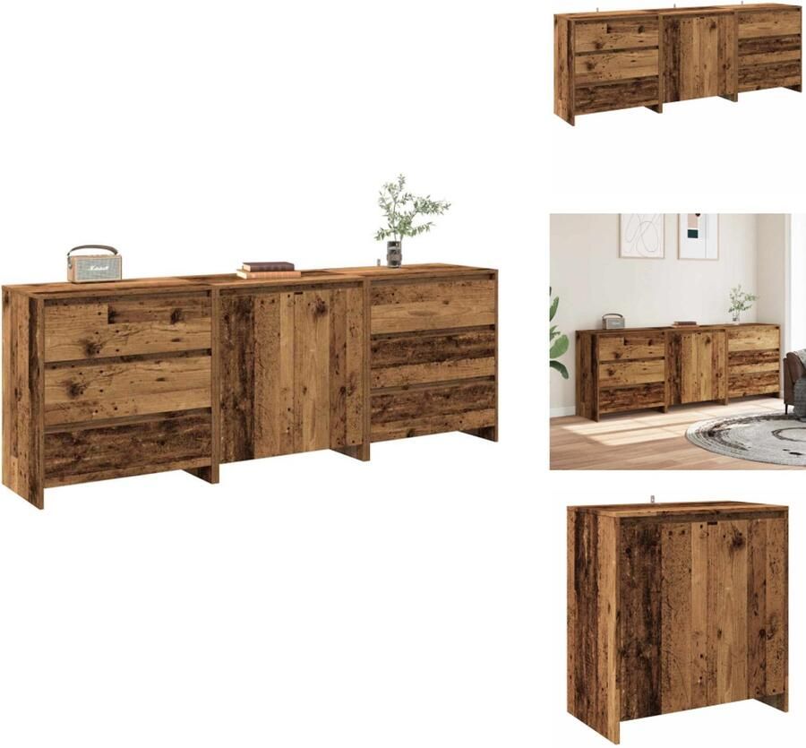 VidaXL Dressoir Dressoirs Opbergkast Wandkast 3-delige Dressoirs bewerkt hout oud houtkleurig