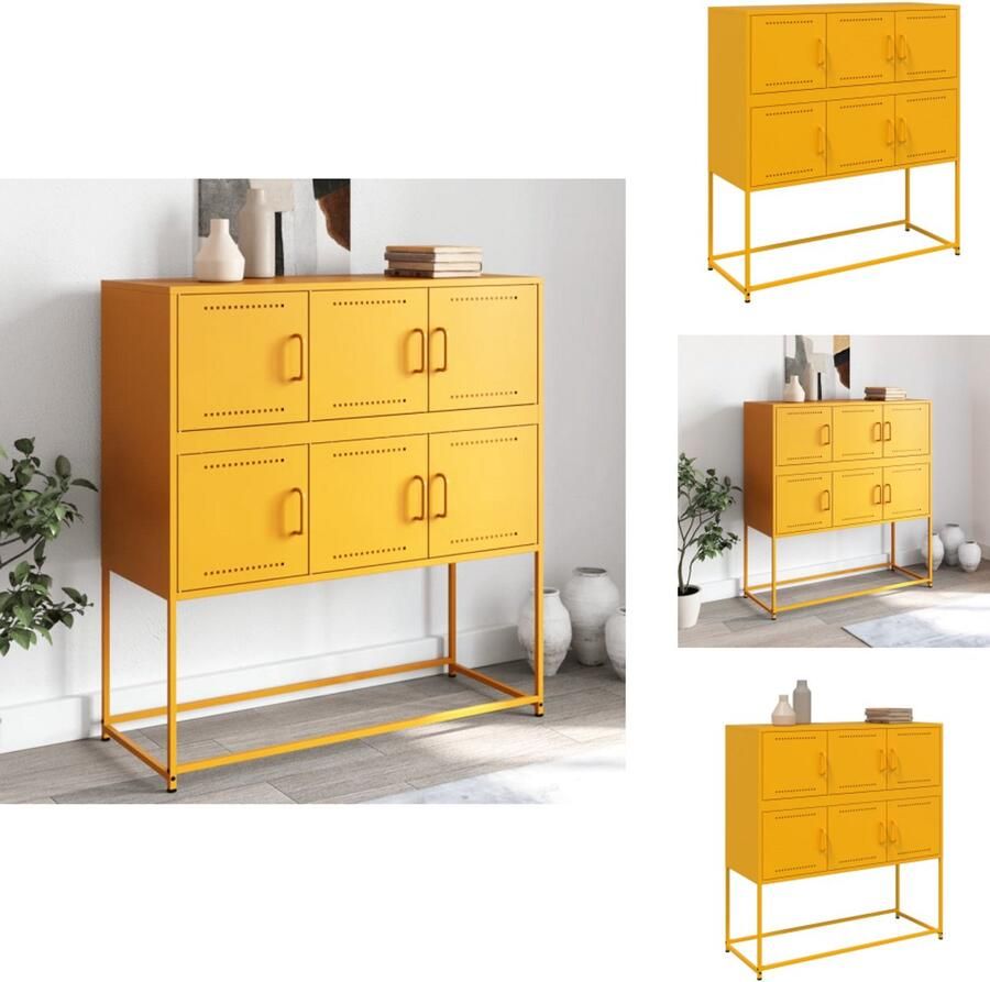 VidaXL Dressoir Dressoirs Opbergkast Wandkast Dressoir 100 5x39x107 cm staal mosterdgeel