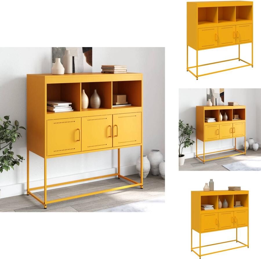 VidaXL Dressoir Dressoirs Opbergkast Wandkast Dressoir 100 5x39x107 cm staal mosterdgeel - Foto 2