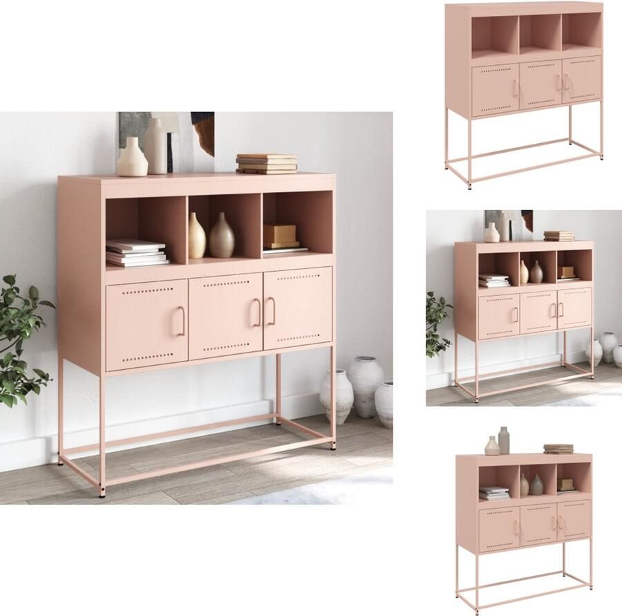 VidaXL Dressoir Dressoirs Opbergkast Wandkast Dressoir 100 5x39x107 cm staal roze