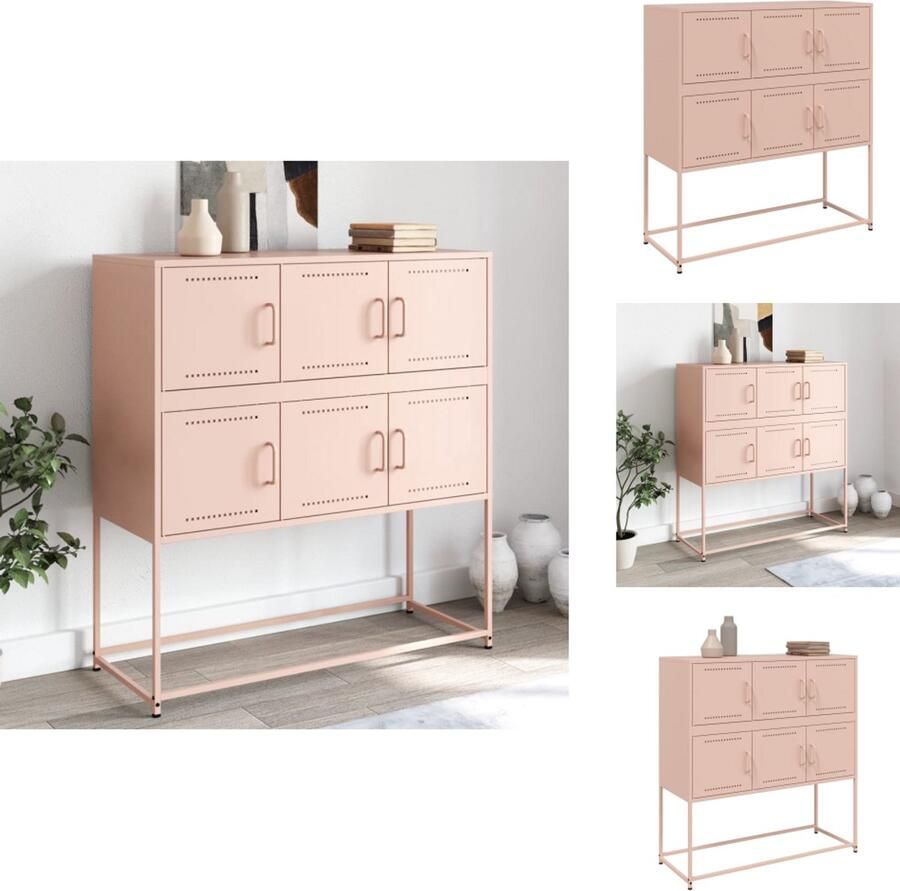 VidaXL Dressoir Dressoirs Opbergkast Wandkast Dressoir 100 5x39x107 cm staal roze - Foto 2