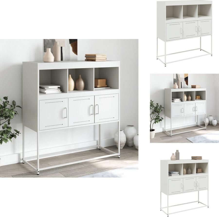 VidaXL Dressoir Dressoirs Opbergkast Wandkast Dressoir 100 5x39x107 cm staal wit - Foto 2