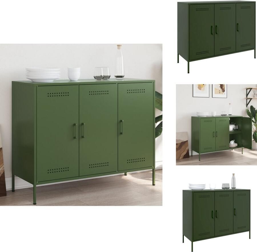 VidaXL Dressoir Dressoirs Opbergkast Wandkast Dressoir 100 5x39x79 cm staal olijfgroen