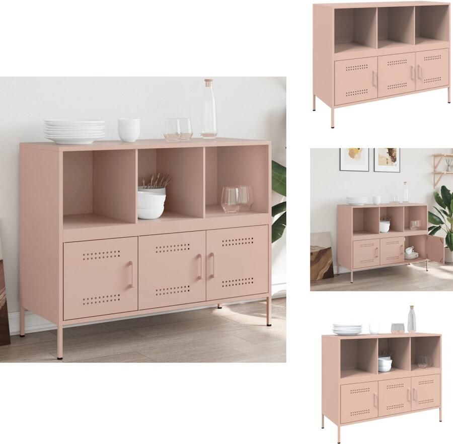 VidaXL Dressoir Dressoirs Opbergkast Wandkast Dressoir 100 5x39x79 cm staal roze