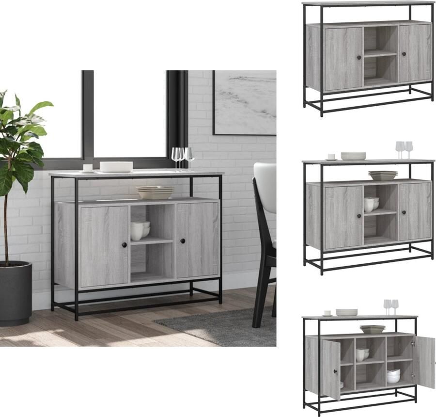 VidaXL Dressoir Dressoirs Opbergkast Wandkast Dressoir 100x35x80 cm bewerkt hout grijs sonoma