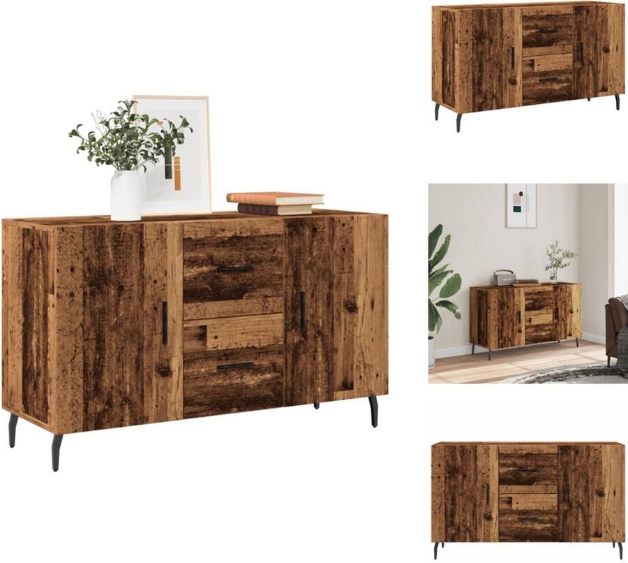 The Living Store Dressoir 100x36x60 cm bewerkt hout oud houtkleurig Dressoir Opbergkast Houten Kast Vintage Kast Salontafel - Foto 2