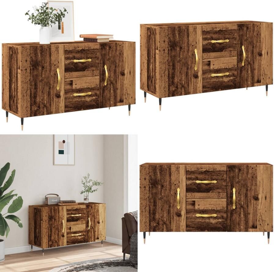The Living Store Dressoir 100x36x60 cm bewerkt hout oud houtkleurig Dressoir Opbergkast Houten Kast Vintage Kast Salontafel