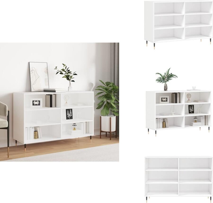 VidaXL Buffetkast Wit 103.5 x 35 x 70 cm Duurzaam bewerkt hout Geordende opbergruimte Decoratief display Stevige ijzeren poten Montage vereist Keukenkast