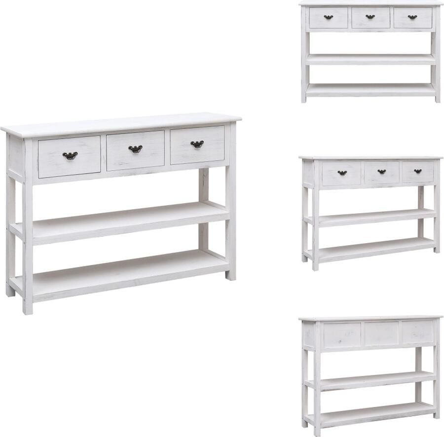 VidaXL Houten dressoir Antiekwit 108 x 30 x 76 cm Massief paulowniahout en populierenhout Keukenkast