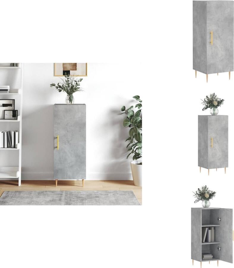 VidaXL Dressoir Betongrijs Bijzetkast (34.5 x 34 x 90 cm) Met 3 lades Stevig blad Metalen poten Keukenkast - Foto 4