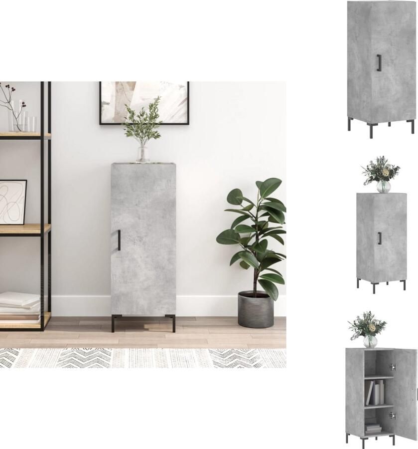 VidaXL Dressoir Betongrijs Bijzetkast (34.5 x 34 x 90 cm) Met 3 lades Stevig blad Metalen poten Keukenkast - Foto 3