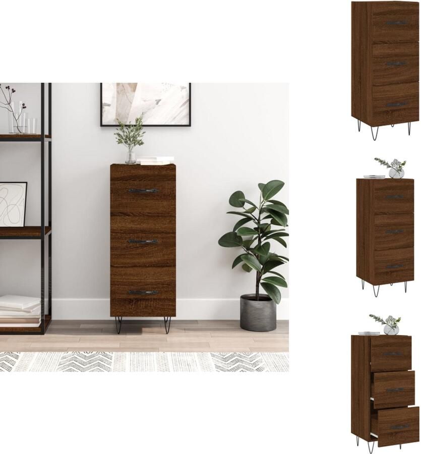 VidaXL Dressoir Modern Bruineiken 34.5 x 34 x 90 cm Duurzaam bewerkt hout en metalen poten Keukenkast