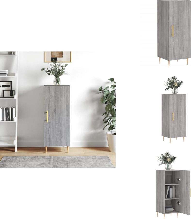 VidaXL Dressoir Modern Bijzetkast Afmetingen- 34.5 x 34 x 90 cm Kleur- Grijs Sonoma Eiken Materiaal- Bewerkt Hout en Metaal Keukenkast - Foto 4