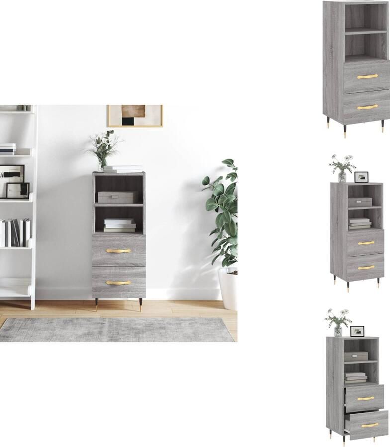 VidaXL Dressoir Modern Bijzetkast Afmetingen- 34.5 x 34 x 90 cm Kleur- Grijs Sonoma Eiken Materiaal- Bewerkt Hout en Metaal Keukenkast - Foto 6