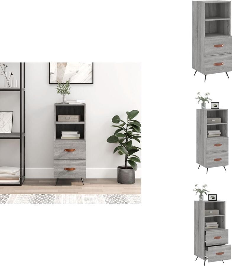 VidaXL Dressoir Modern Bijzetkast Afmetingen- 34.5 x 34 x 90 cm Kleur- Grijs Sonoma Eiken Materiaal- Bewerkt Hout en Metaal Keukenkast - Foto 5