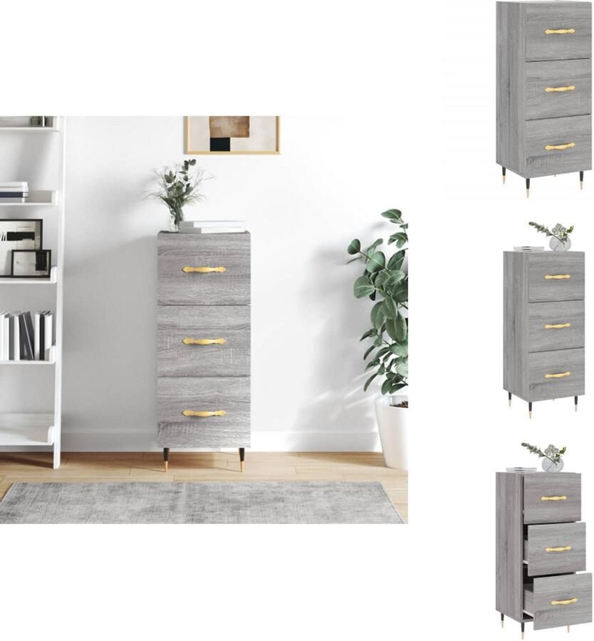 VidaXL Dressoir Modern Bijzetkast Afmetingen- 34.5 x 34 x 90 cm Kleur- Grijs Sonoma Eiken Materiaal- Bewerkt Hout en Metaal Keukenkast - Foto 3