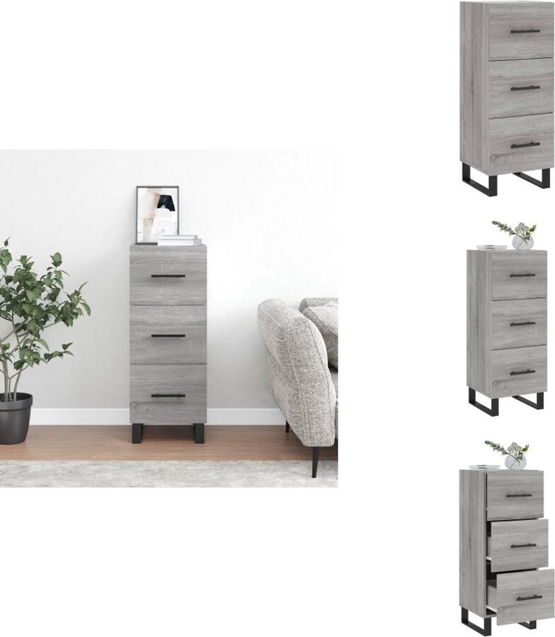 VidaXL Dressoir Modern Bijzetkast Afmetingen- 34.5 x 34 x 90 cm Kleur- Grijs Sonoma Eiken Materiaal- Bewerkt Hout en Metaal Keukenkast - Foto 7