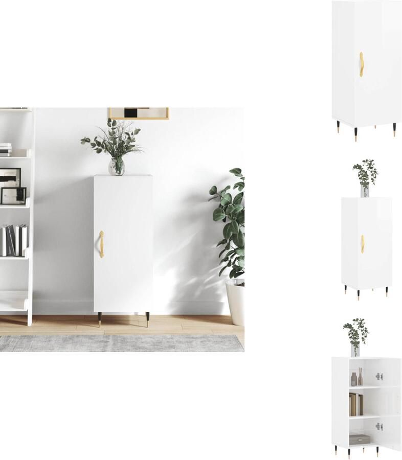 VidaXL Dressoir Moderne bijzetkast 34.5 x 34 x 90 cm Hoge kwaliteit en sterk Metalen poten 3 lades Hoogglans wit Keukenkast - Foto 5