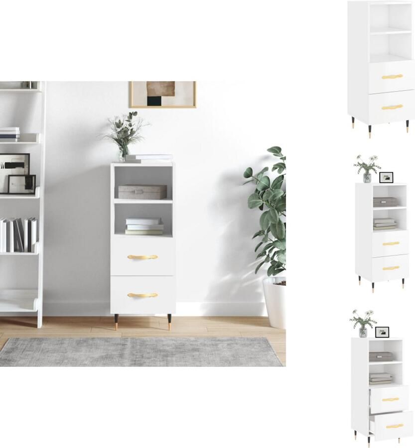 VidaXL Dressoir Moderne bijzetkast 34.5 x 34 x 90 cm Hoge kwaliteit en sterk Metalen poten 3 lades Hoogglans wit Keukenkast - Foto 3