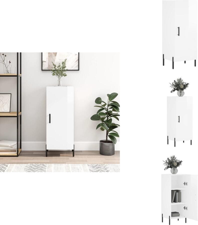 VidaXL Dressoir Moderne bijzetkast 34.5 x 34 x 90 cm Hoge kwaliteit en sterk Metalen poten 3 lades Hoogglans wit Keukenkast - Foto 4