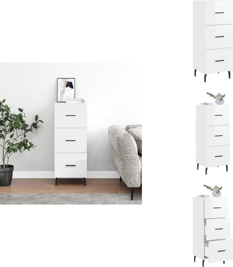 VidaXL Dressoir Moderne bijzetkast 34.5 x 34 x 90 cm Hoge kwaliteit en sterk Metalen poten 3 lades Hoogglans wit Keukenkast - Foto 6