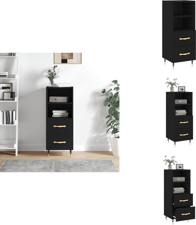 VidaXL Dressoir Moderne uitstraling Duurzaam hout Metalen poten 3 lades Stevig blad Zwart 34.5 x 34 x 90 cm Montage vereist Keukenkast - Foto 2