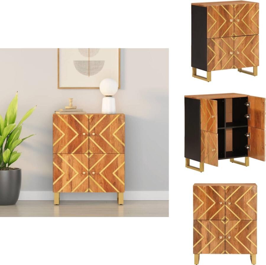 VidaXL Dressoir Dressoirs Opbergkast Wandkast Dressoir 60x33 5x75 cm massief mangohout bruin en zwart - Foto 2