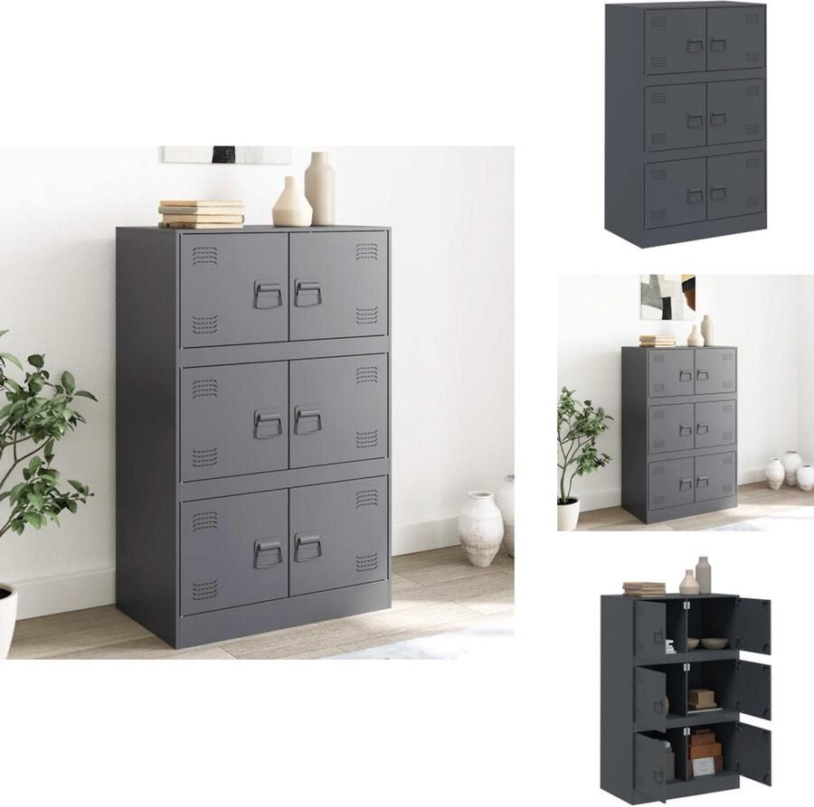 The Living Store Dressoir 67x39x107 cm staal antracietkleurig Televisiescherm Tv Meubel Salontafel Opbergkast Stalen Kast