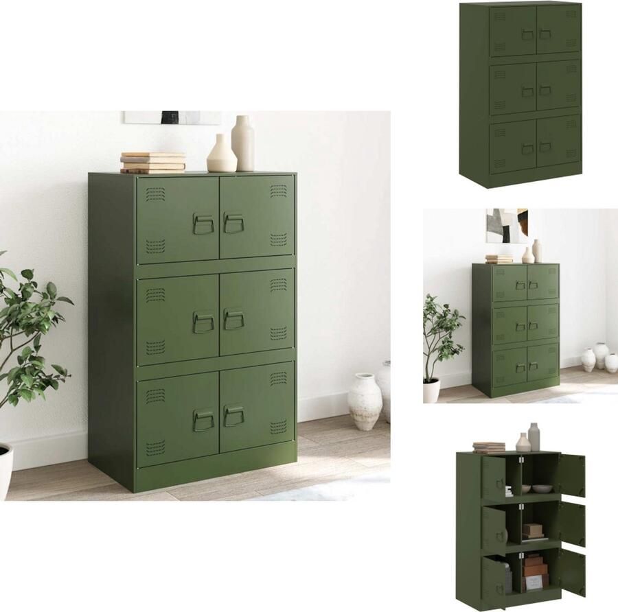 VidaXL Dressoir Dressoirs Opbergkast Wandkast Dressoir 67x39x107 cm staal olijfgroen
