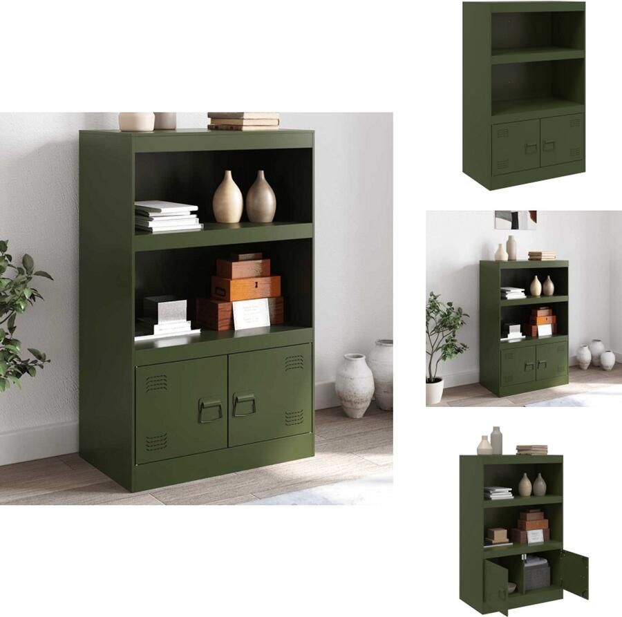 VidaXL Dressoir Dressoirs Opbergkast Wandkast Dressoir 67x39x107 cm staal olijfgroen