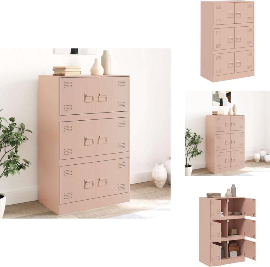VidaXL Dressoir Dressoirs Opbergkast Wandkast Dressoir 67x39x107 cm staal roze