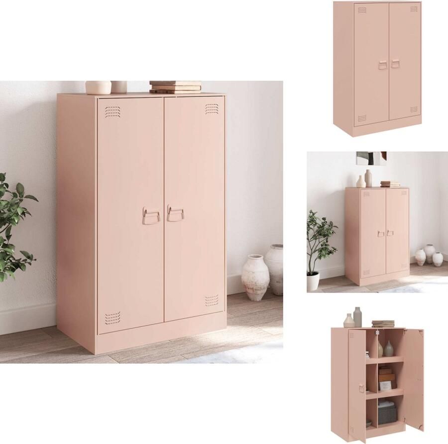 VidaXL Dressoir Dressoirs Opbergkast Wandkast Dressoir 67x39x107 cm staal roze