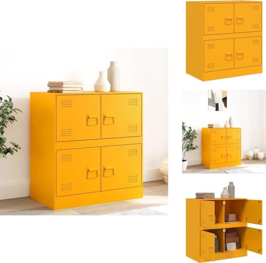 VidaXL Dressoir Dressoirs Opbergkast Wandkast Dressoir 67x39x73 cm staal mosterdgeel