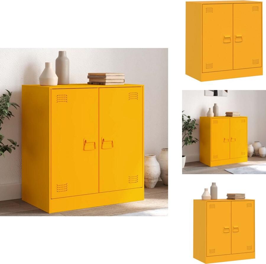 VidaXL Dressoir Dressoirs Opbergkast Wandkast Dressoir 67x39x73 cm staal mosterdgeel