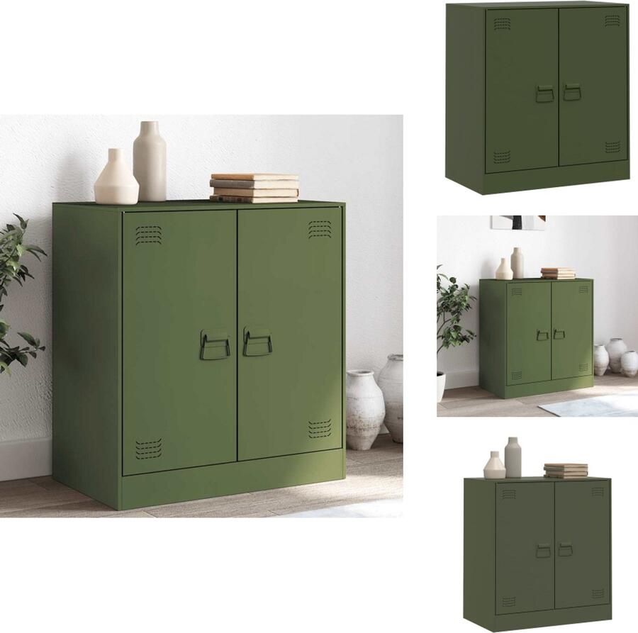 VidaXL Dressoir Dressoirs Opbergkast Wandkast Dressoir 67x39x73 cm staal olijfgroen