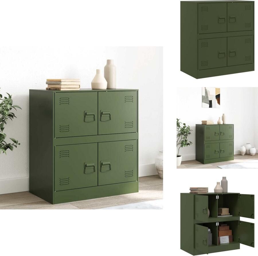 VidaXL Dressoir Dressoirs Opbergkast Wandkast Dressoir 67x39x73 cm staal olijfgroen