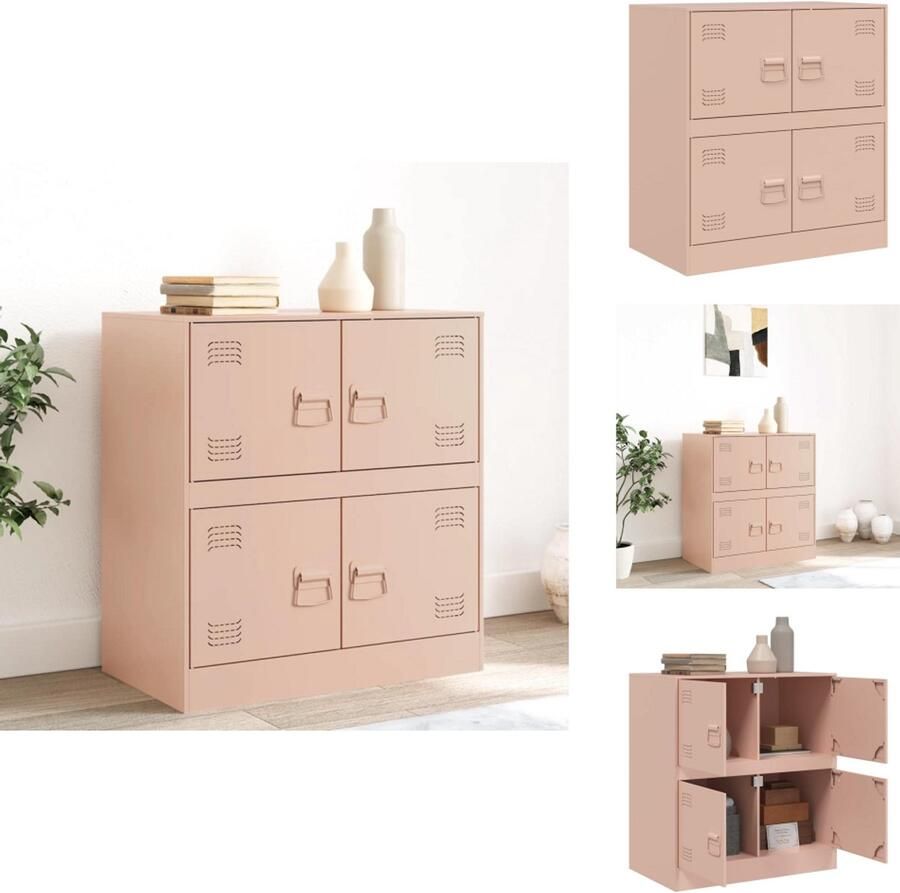 VidaXL Dressoir Dressoirs Opbergkast Wandkast Dressoir 67x39x73 cm staal roze