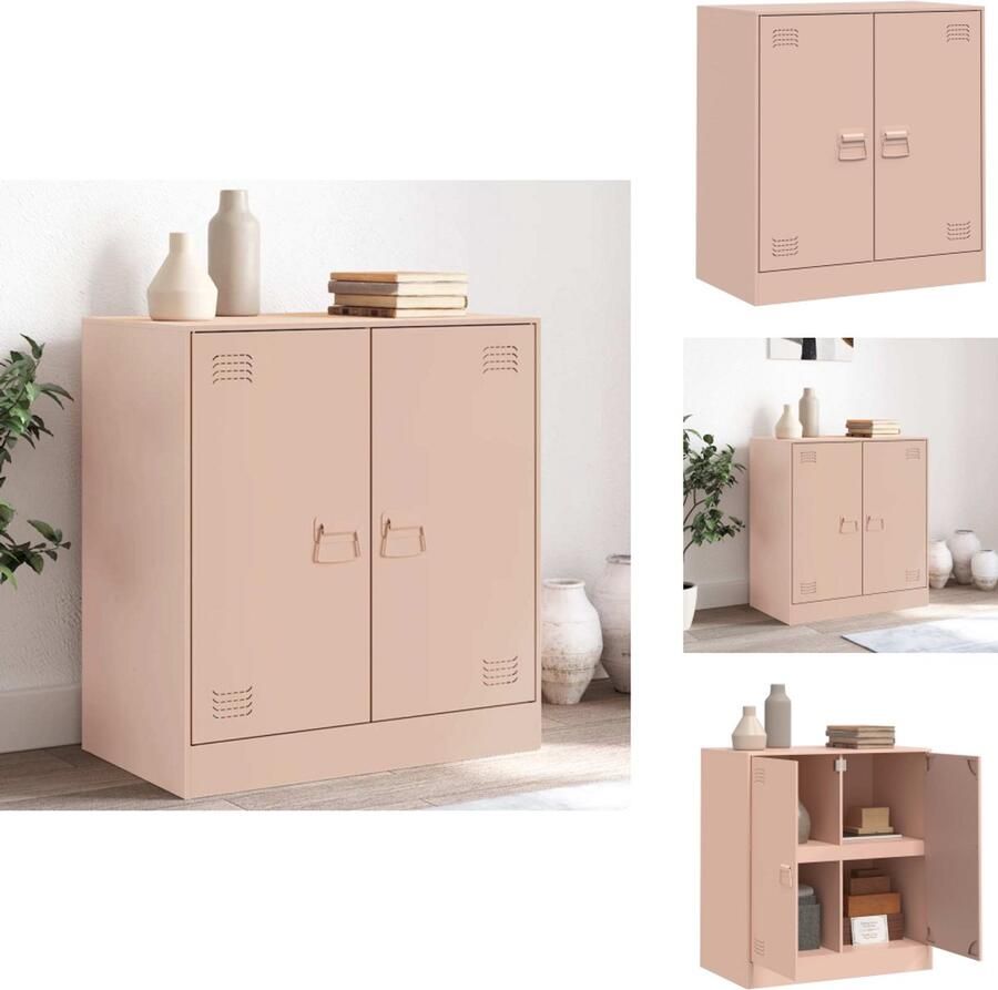 VidaXL Dressoir Dressoirs Opbergkast Wandkast Dressoir 67x39x73 cm staal roze
